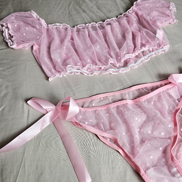 New Coquette Polka-dot Babydoll Lingerie Set M - Picture 8 of 8